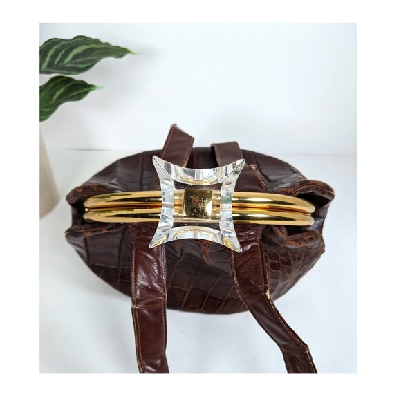 1930s 40s Rosenfeld alligator handbag with very unique bakelite clasp - Picture 5 of 11